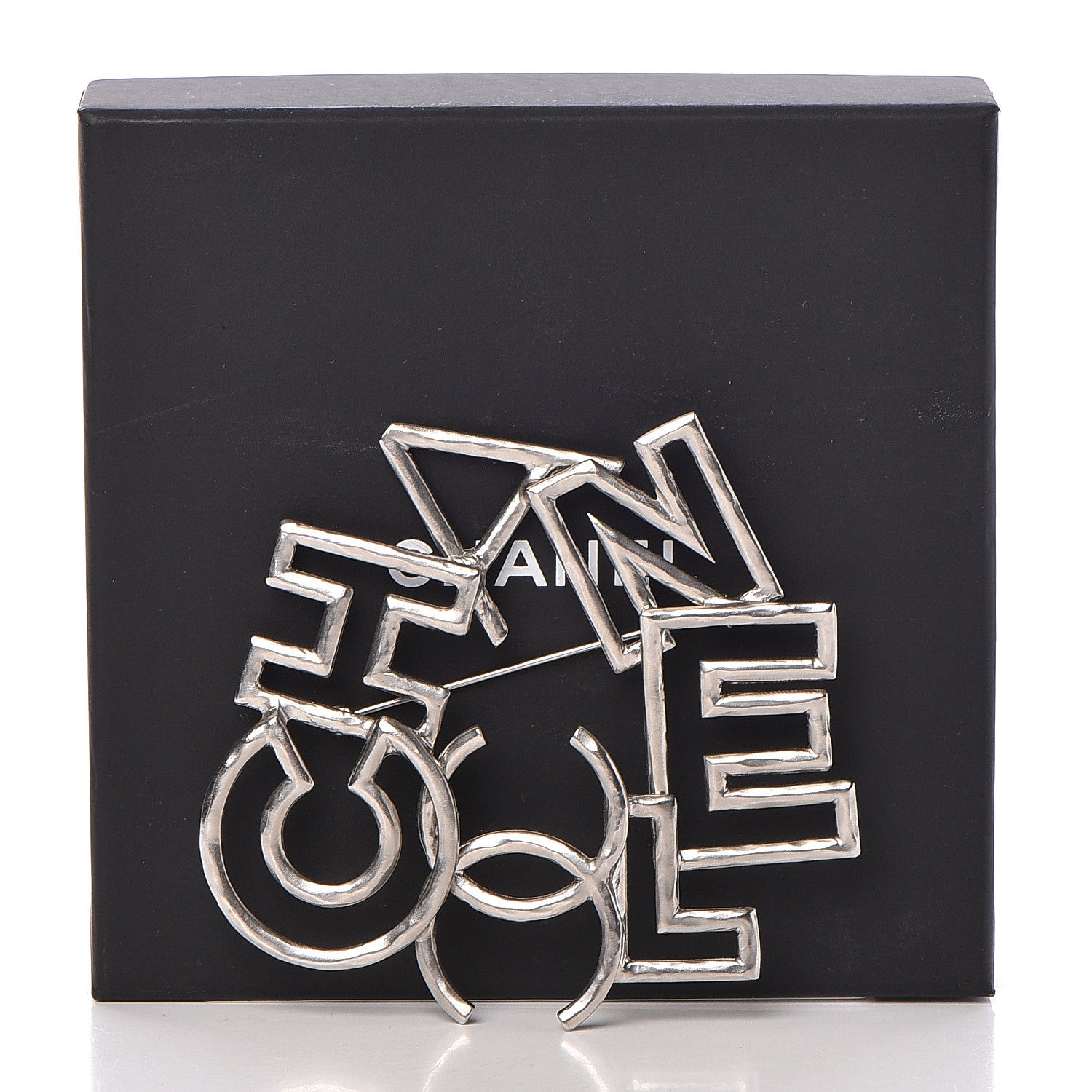 Chanel Metal Logo Brooch Silver 5 of 5