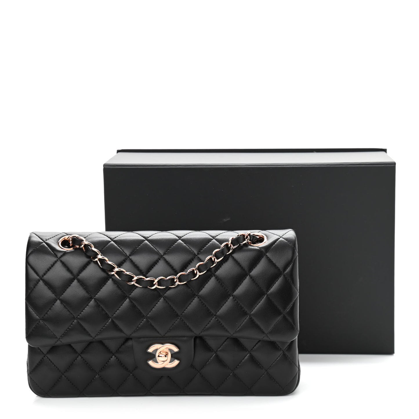 Lambskin Quilted Medium Double Flap Black