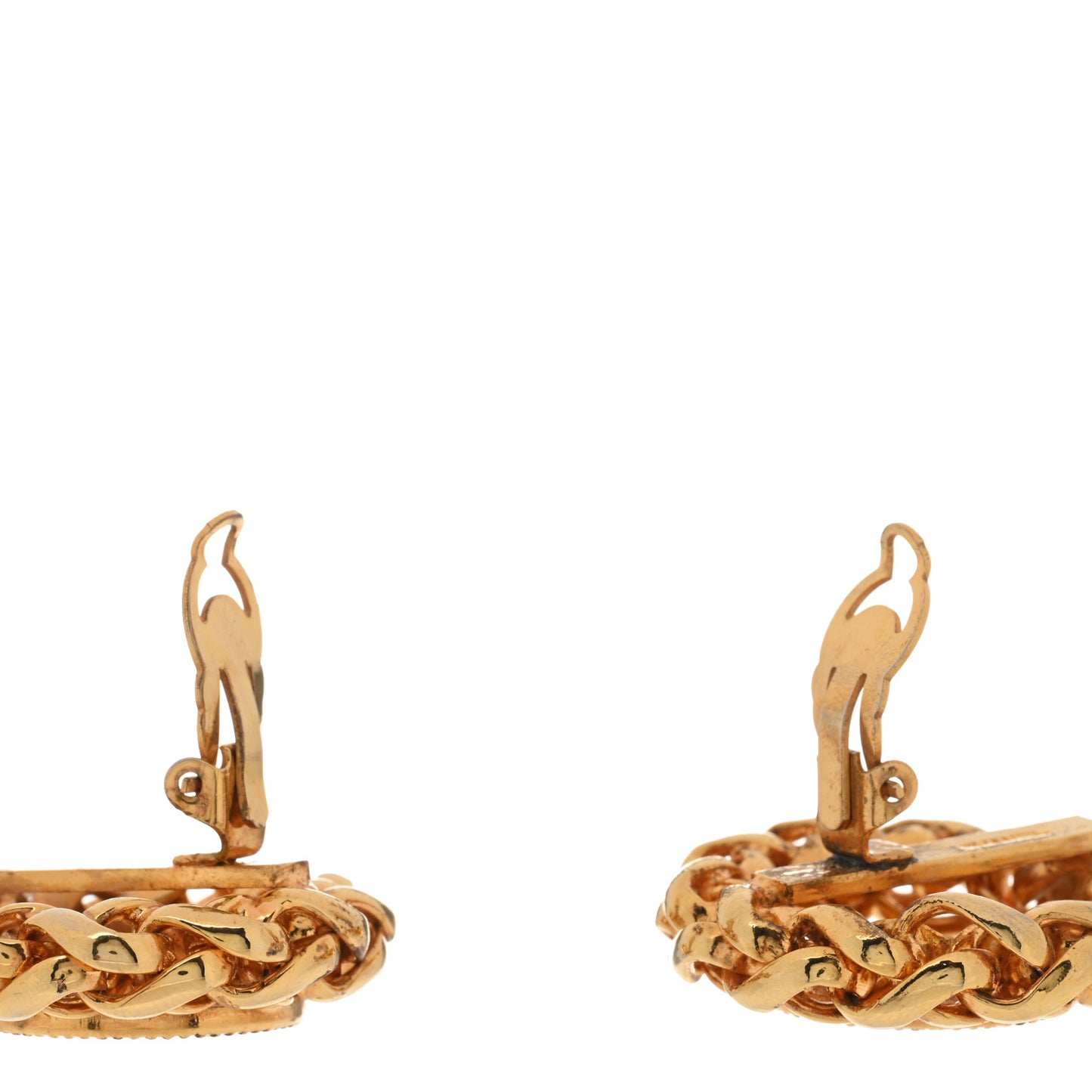 Metal Chain Round Clip On Earrings Gold