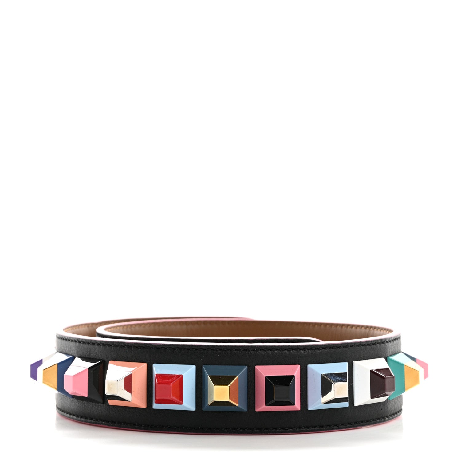 Fendi Vitello Dolce Plexiglass Bi-Color Studded Strap You Black Brownie Multicolor 2 of 6
