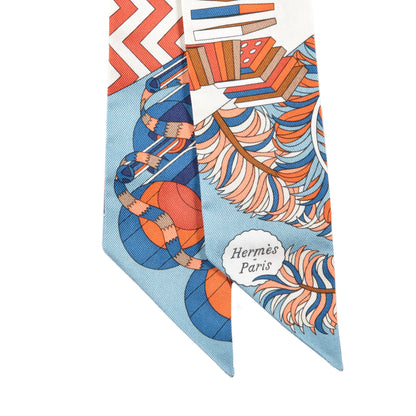 Hermes Silk De l'Ombrelle Aux Duels Twilly Bleu Potiron Creme 2 of 3