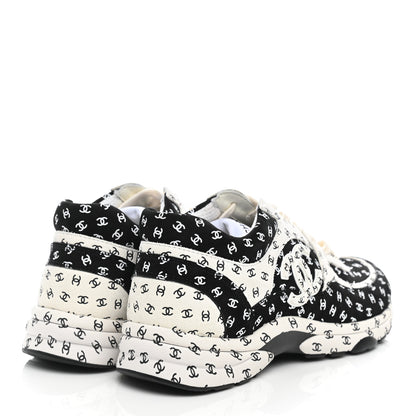 Chanel Nylon Suede Calfskin Printed CC Sneakers 39 White Black 4 of 8