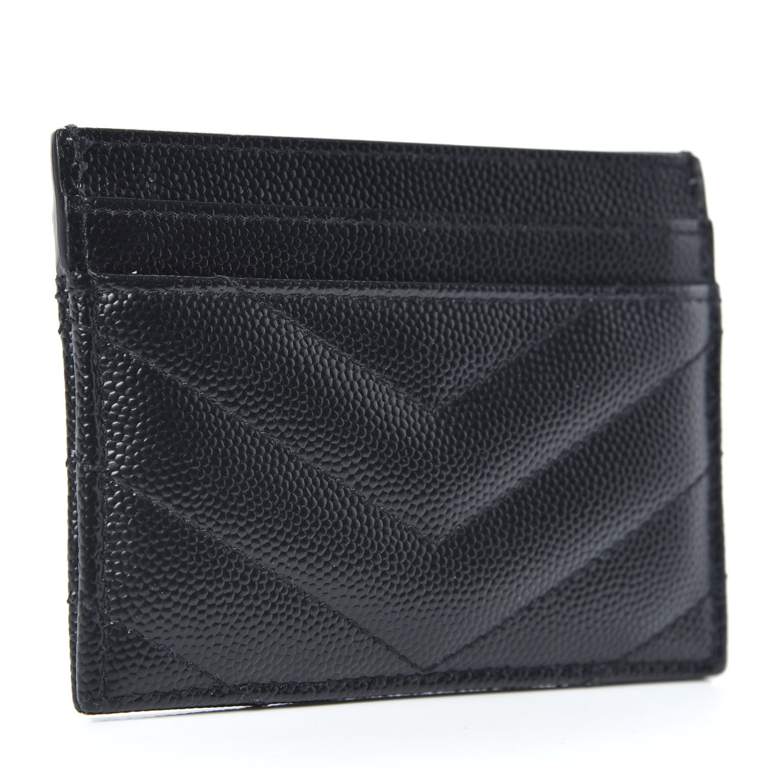 Saint Laurent Grain De Poudre Matelasse Chevron Monogram Credit Card Case Black 3 of 6