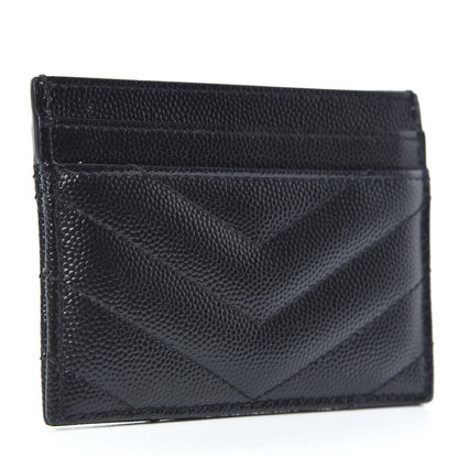 Saint Laurent Grain De Poudre Matelasse Chevron Monogram Credit Card Case Black 3 of 6