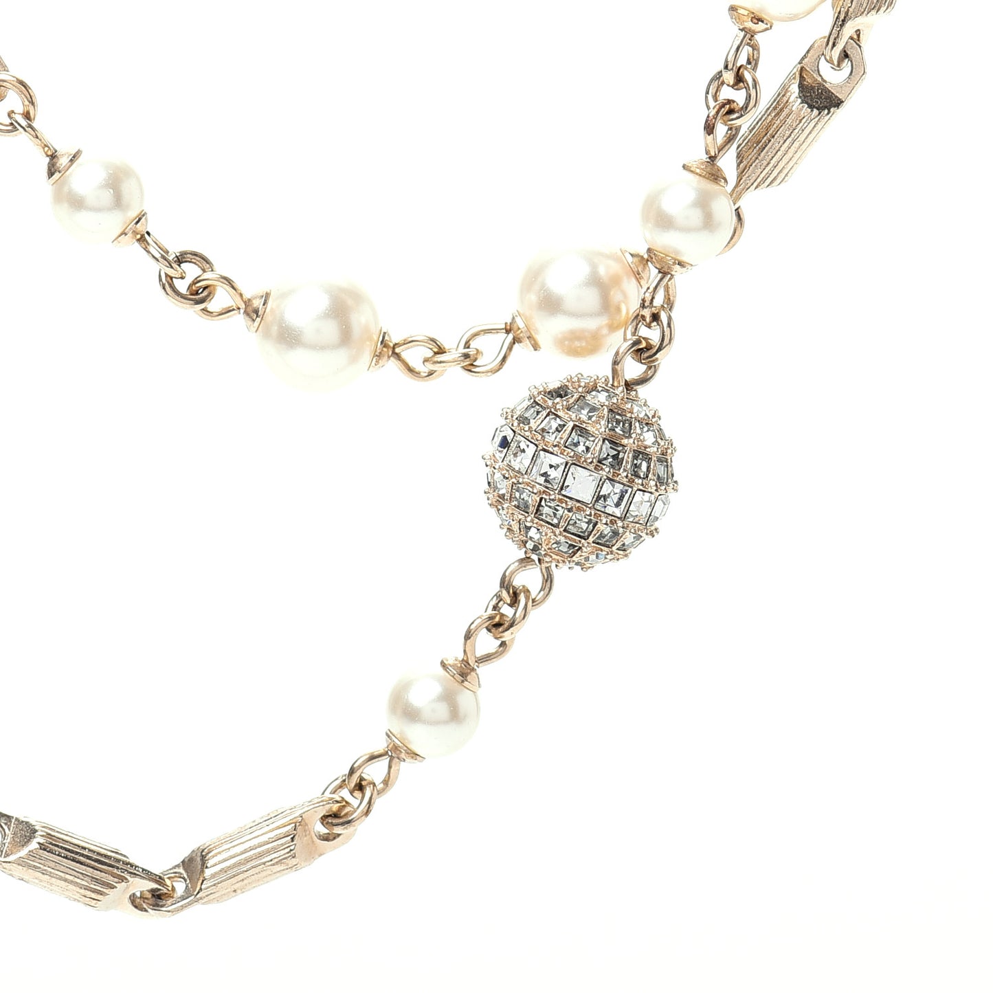 Pearl Crystal CC Multi Strand Long Necklace Gold