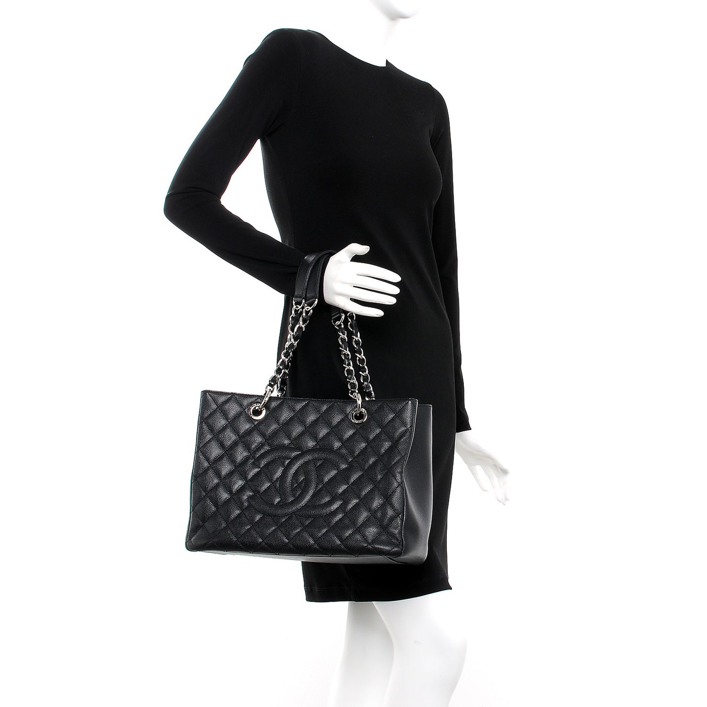 Caviar Quilted Grand Shopping Tote GST Black