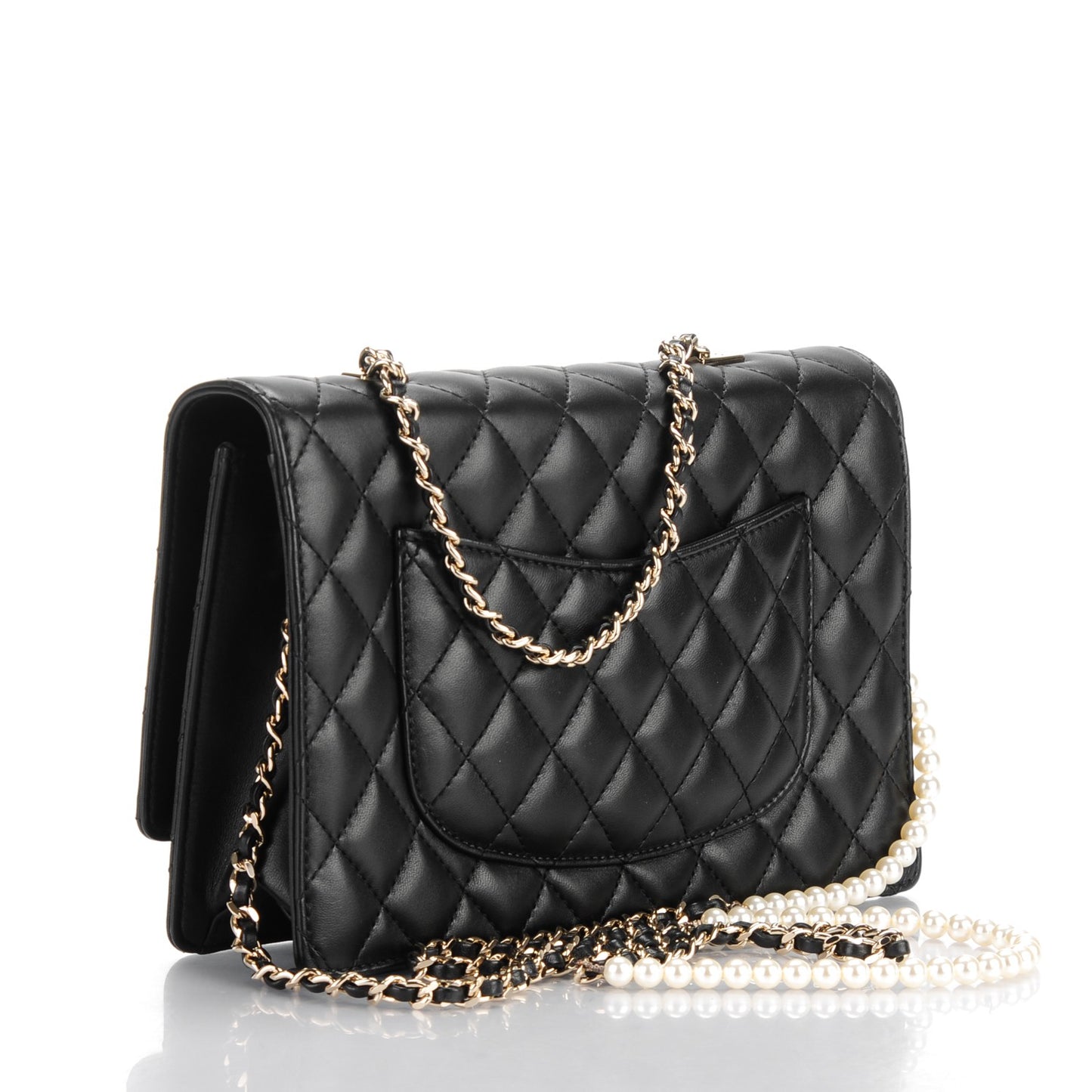 Lambskin Quilted Fantasy Pearl Flap Black