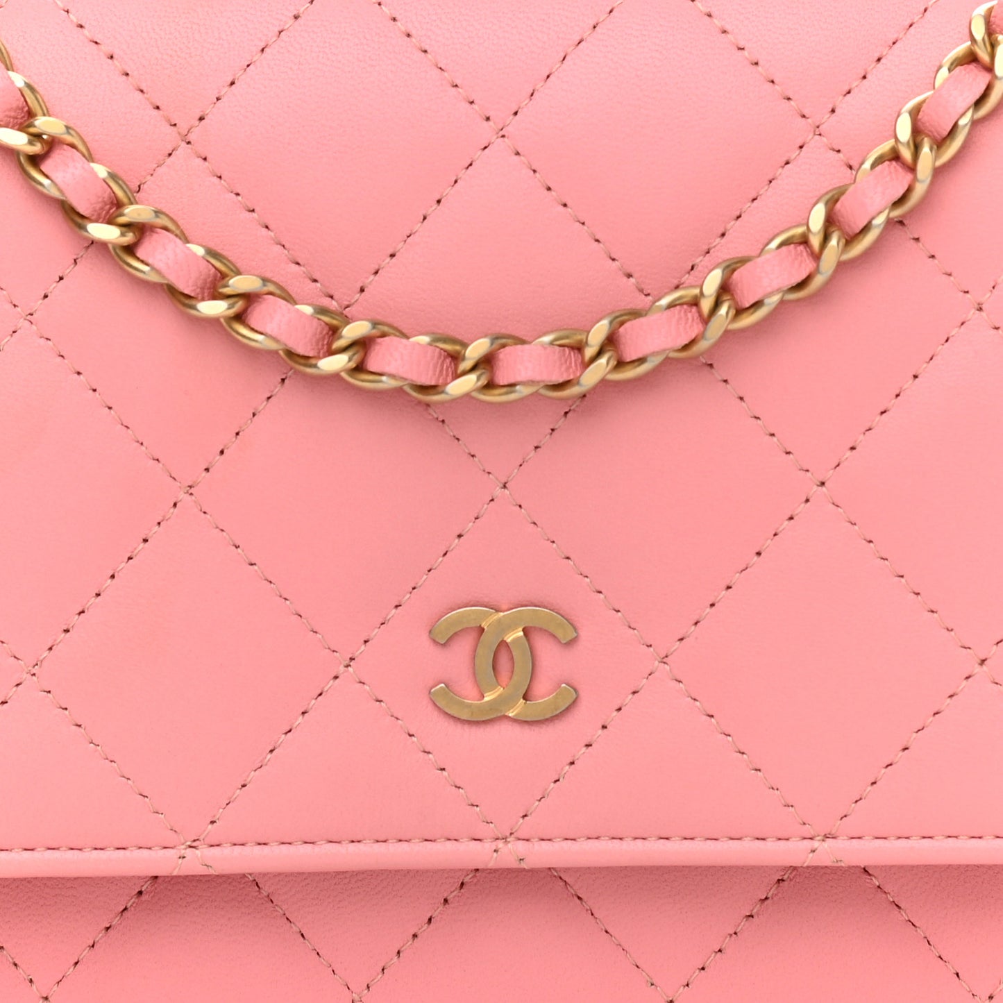Lambskin Quilted Wallet On Chain WOC Pink