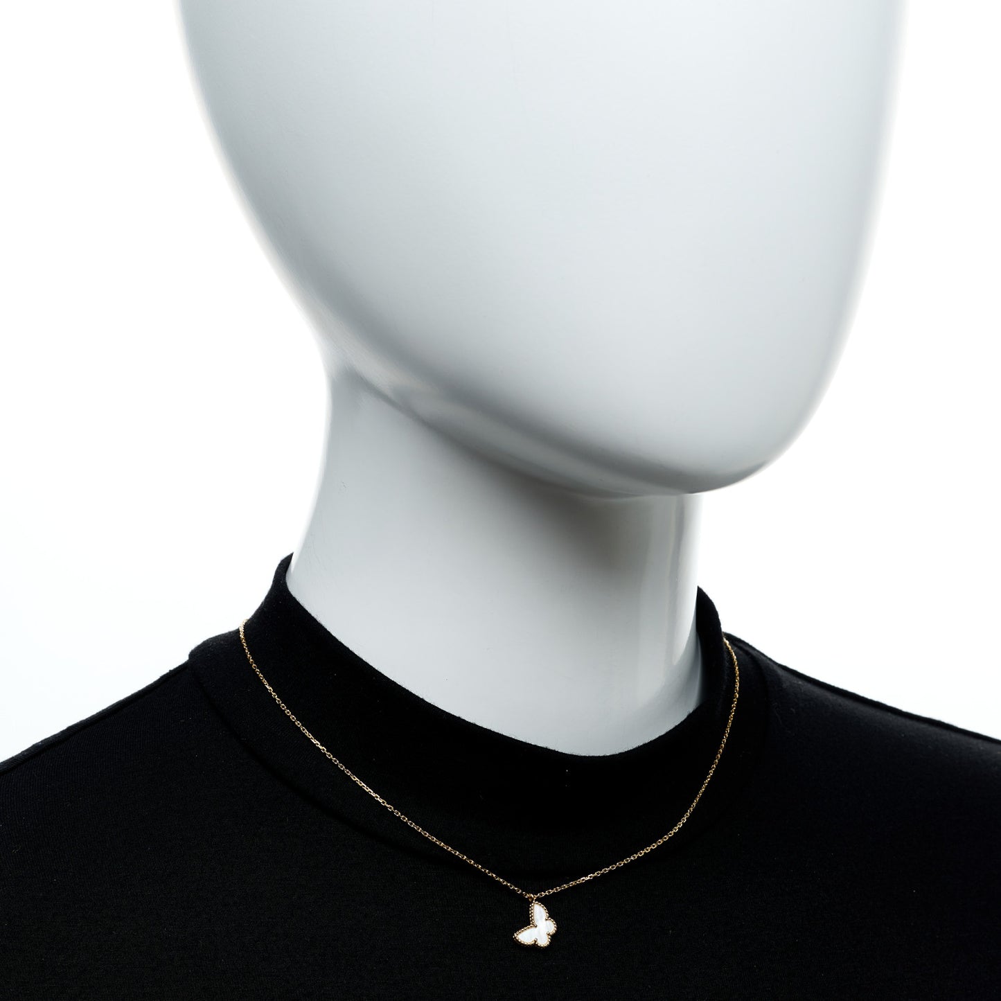 18K Yellow Gold Mother of Pearl Sweet Alhambra Butterfly Pendant Necklace