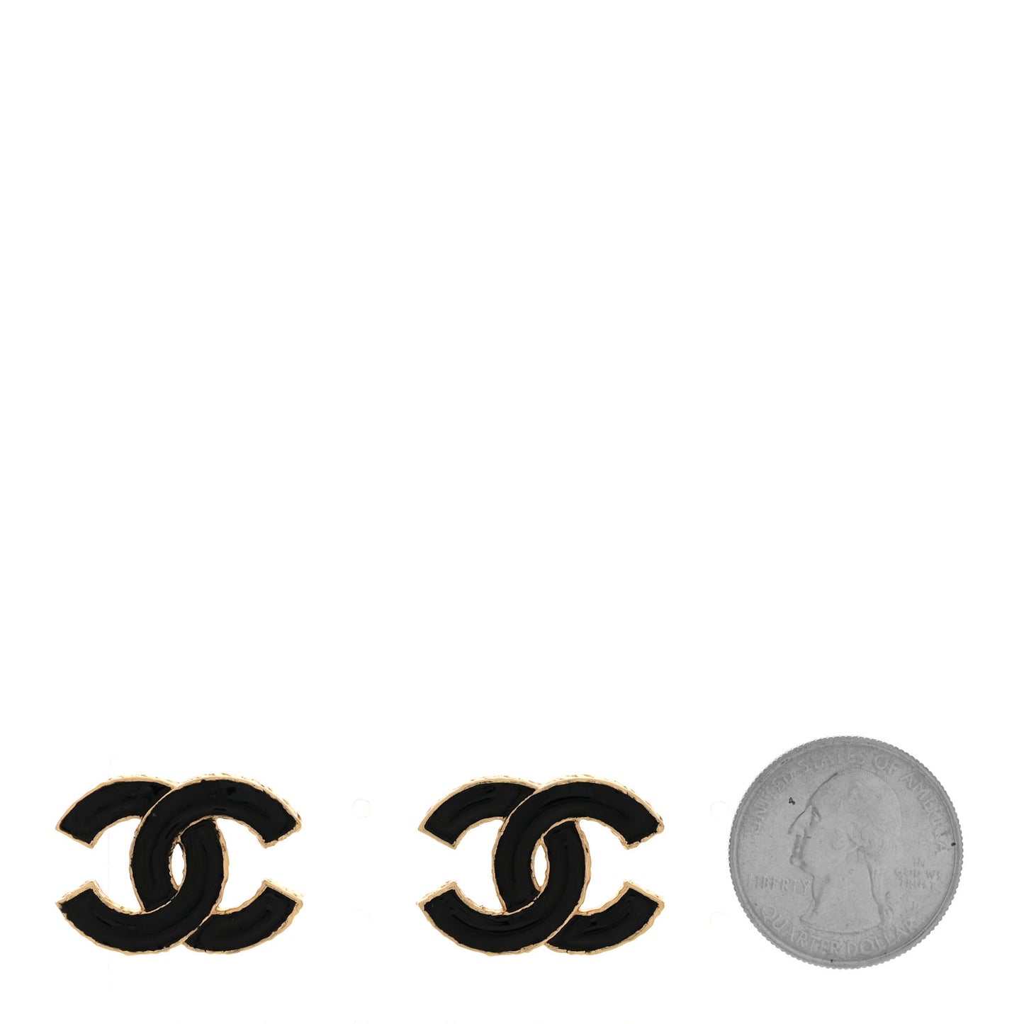 Metal Enamel CC Earrings Black Gold