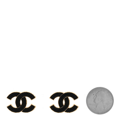 Chanel Metal Enamel CC Earrings Black Gold 2 of 5