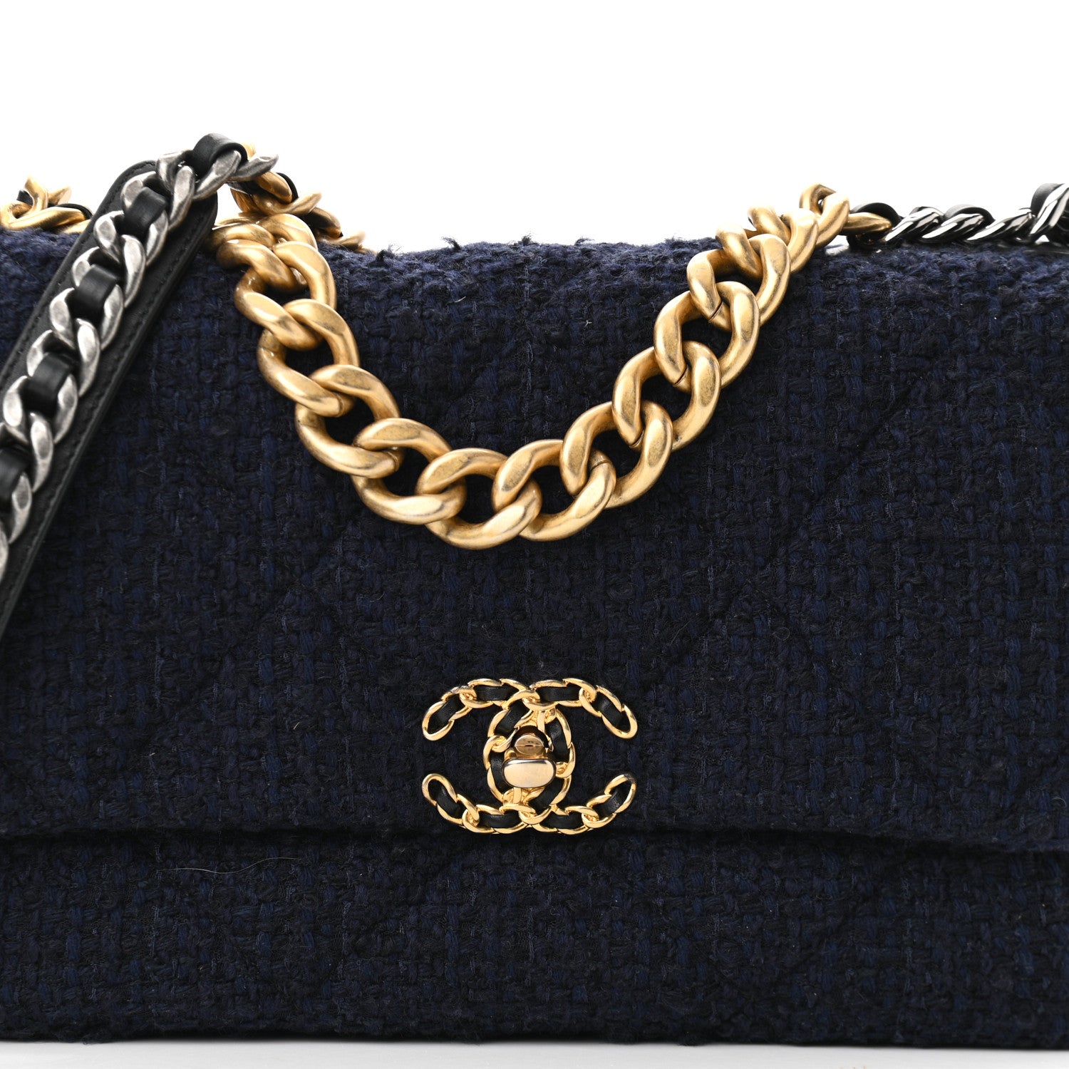 Chanel Tweed Quilted Large Chanel 19 Flap Navy Blue 8 of 10