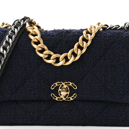 Chanel Tweed Quilted Large Chanel 19 Flap Navy Blue 8 of 10
