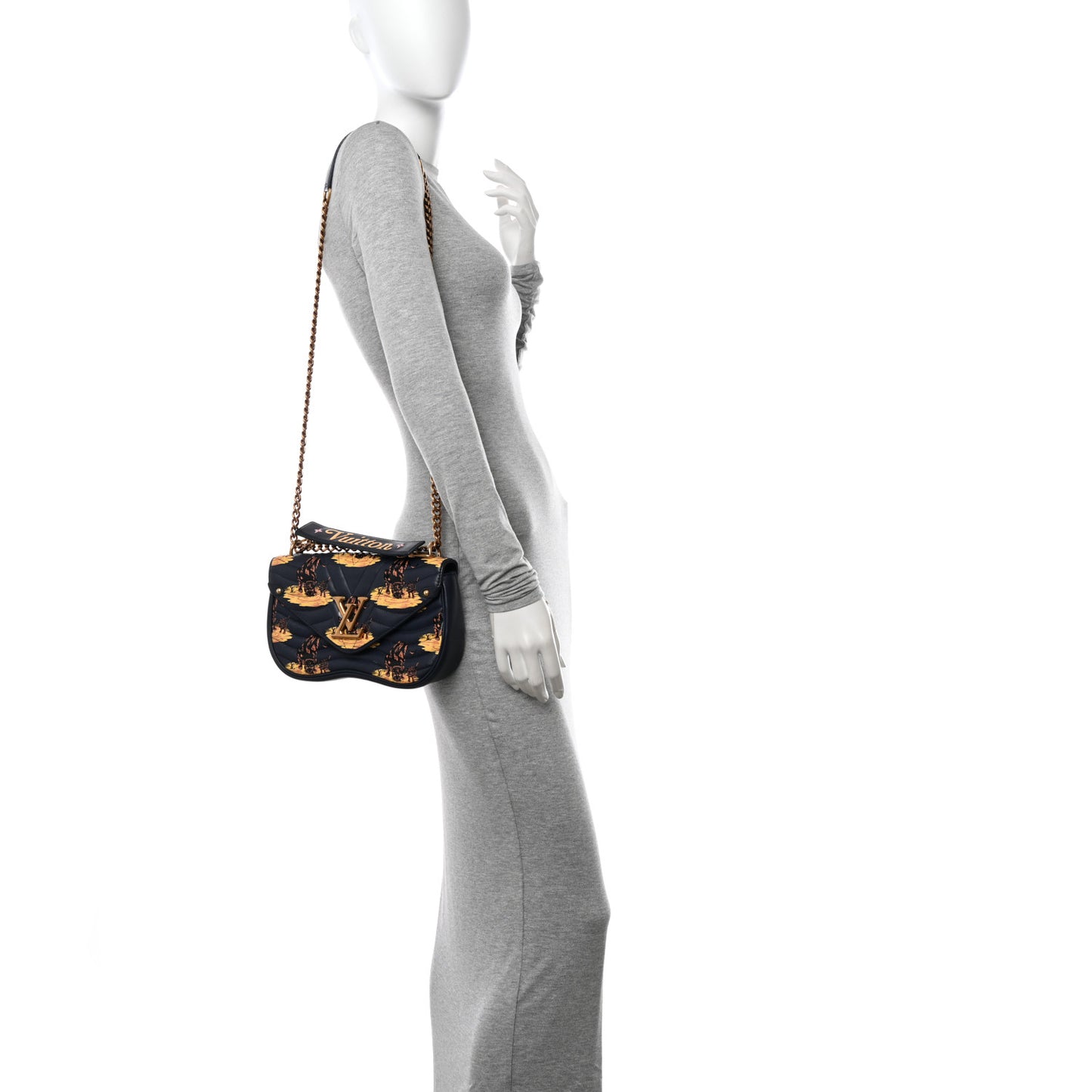 Calfskin Leopard Print New Wave Chain MM Navy