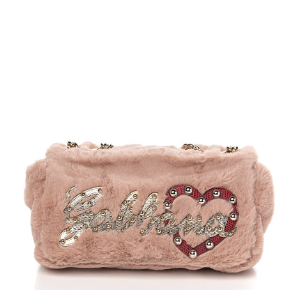 Dolce & Gabbana Faux Fur Watersnake Embellished Lucia Shoulder Bag Pink 9 of 10