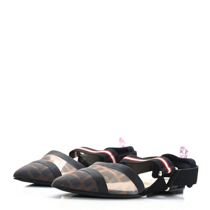 Fendi Technical Mesh FF Colibri Slingback Ballerina Flats 36 Tobacco Moro Black Militare 3 of 7