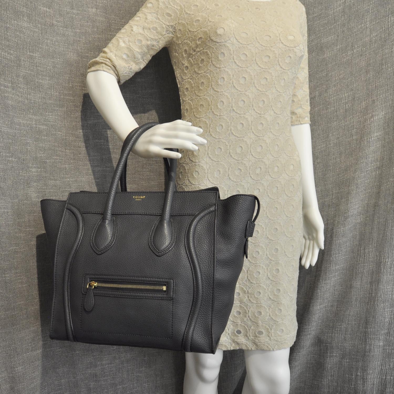 Celine Pebbled Leather Mini Luggage Bag Anthracite 2 of 10