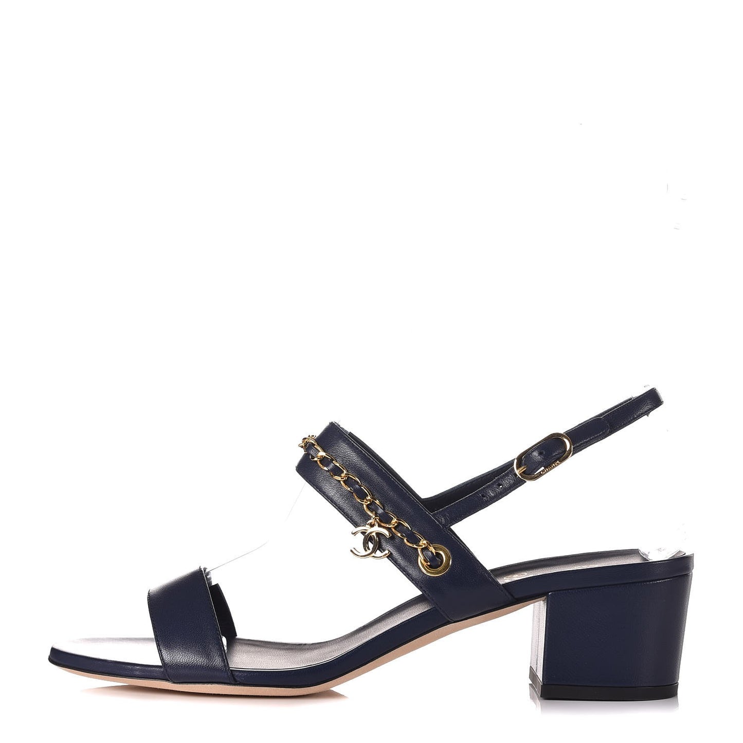 Lambskin Chain Clover Sandals 41 Navy