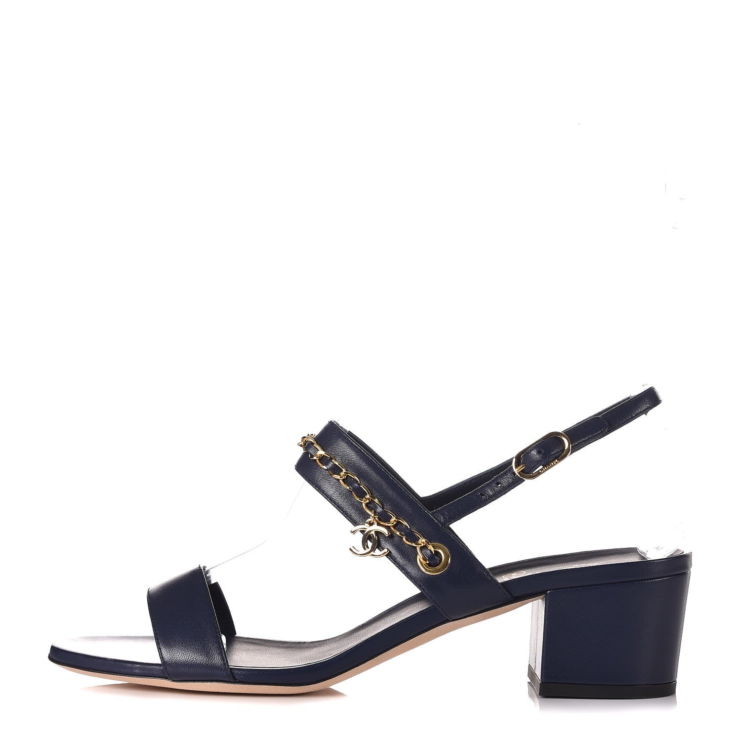 Chanel Lambskin Chain Clover Sandals 41 Navy 1 of 9