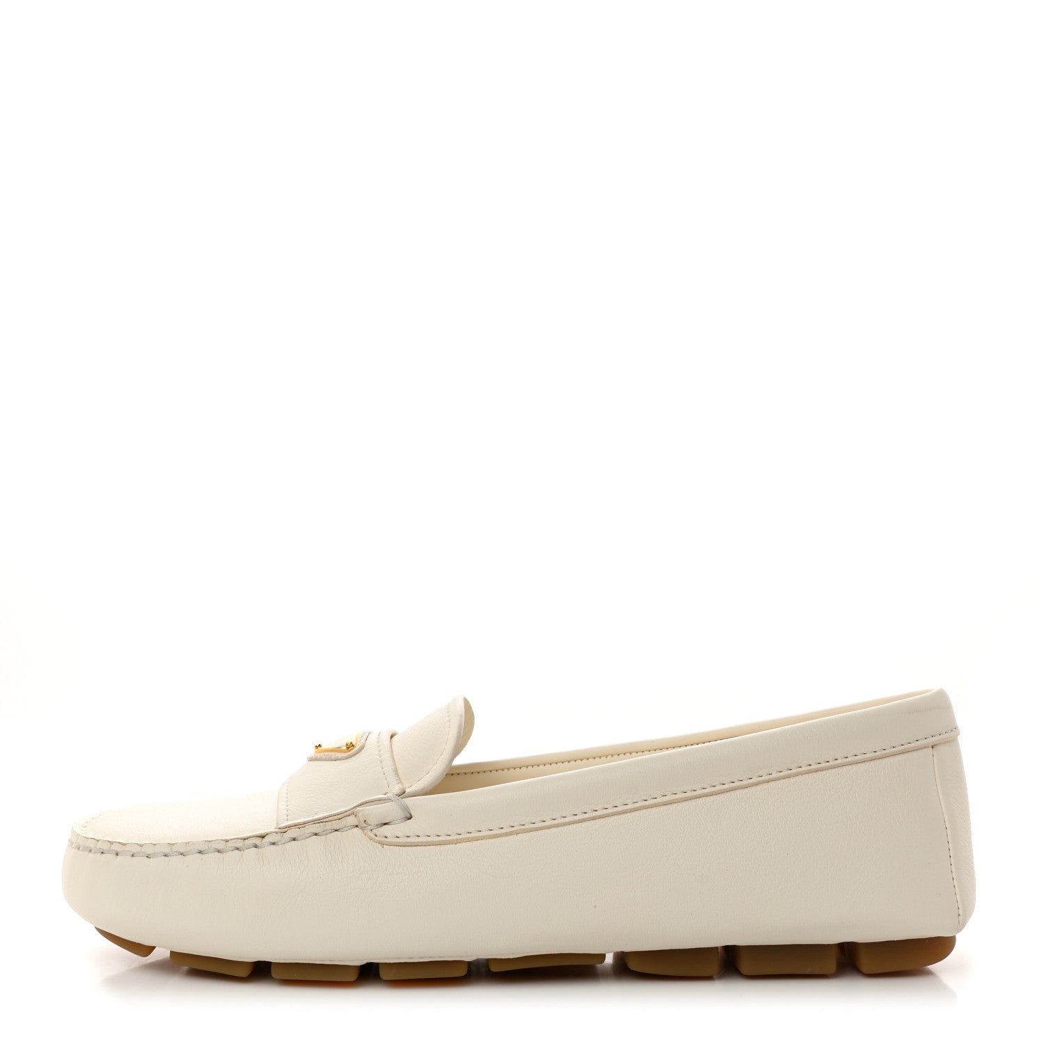 Prada Cervo Triangle Driving Loafer 38 Avorio 1 of 9