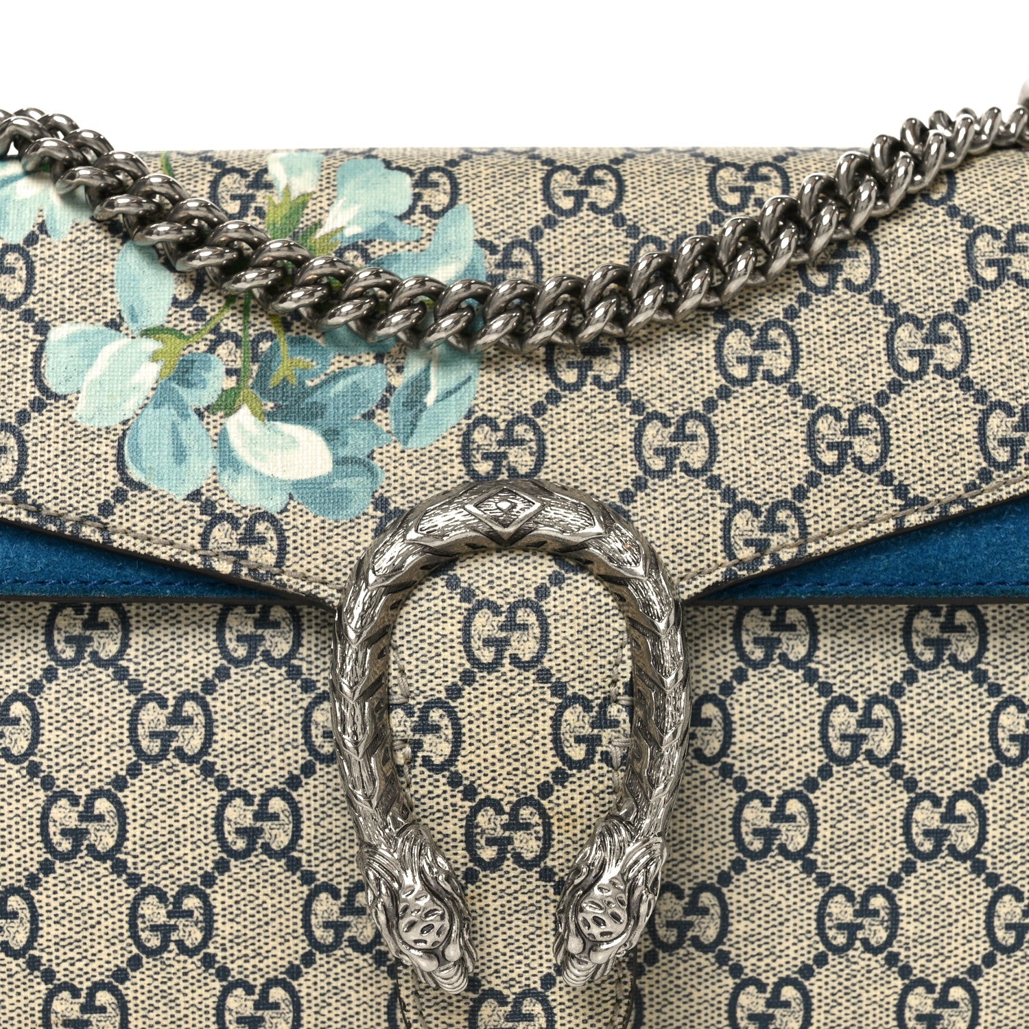 Gucci GG Supreme Monogram Blooms Small Dionysus Shoulder Bag Beige Navy Vintage Blue 8 of 10