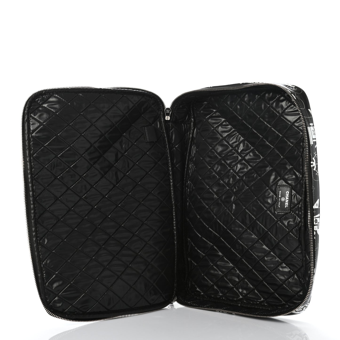 Coated Canvas Airline Cosmetic Travel Bag Black White