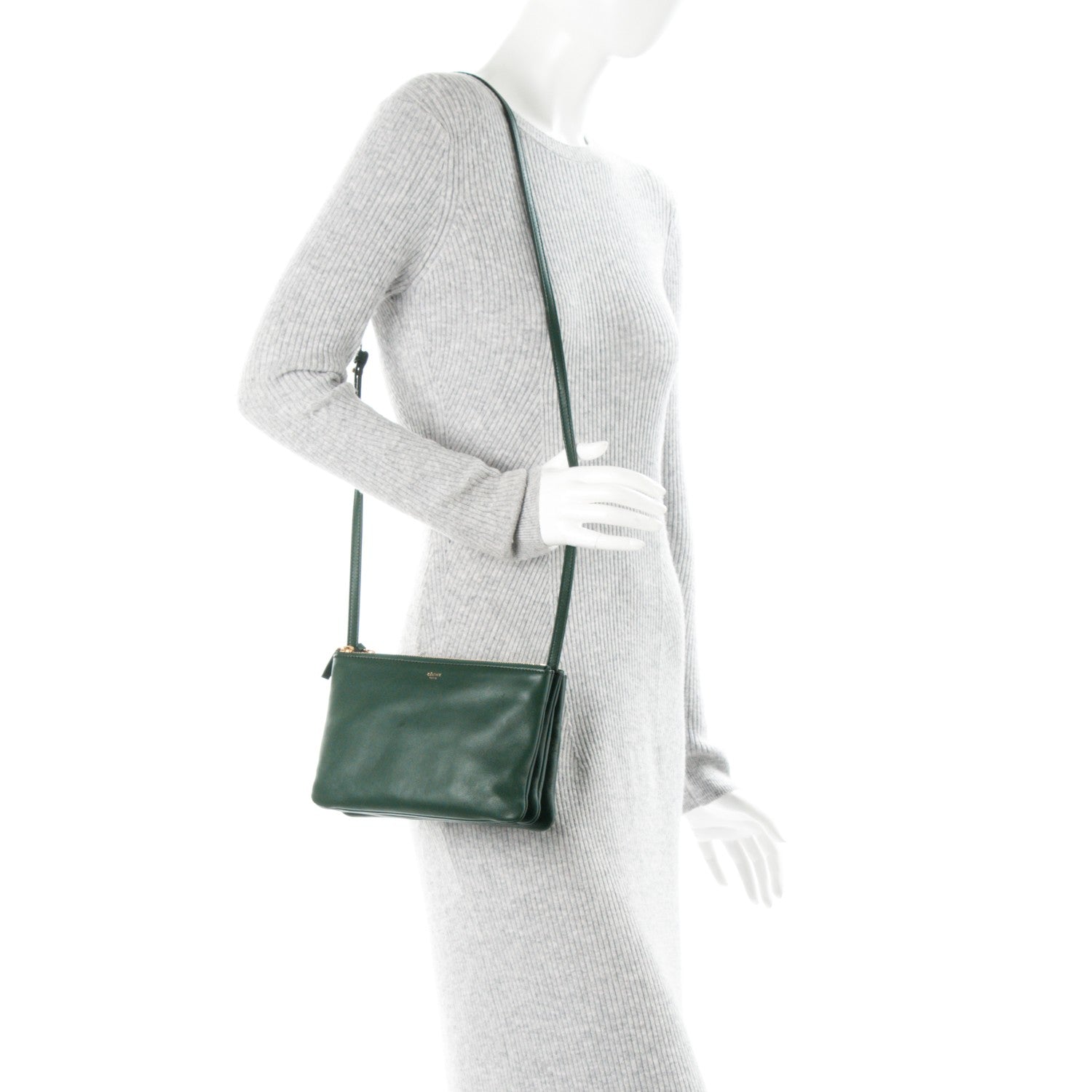 Celine Lambskin Small Trio Crossbody Bag Dark Green 2 of 6