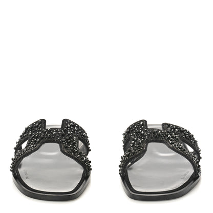 Hermes Suede Beaded Oran Sandals 37 Black 2 of 9