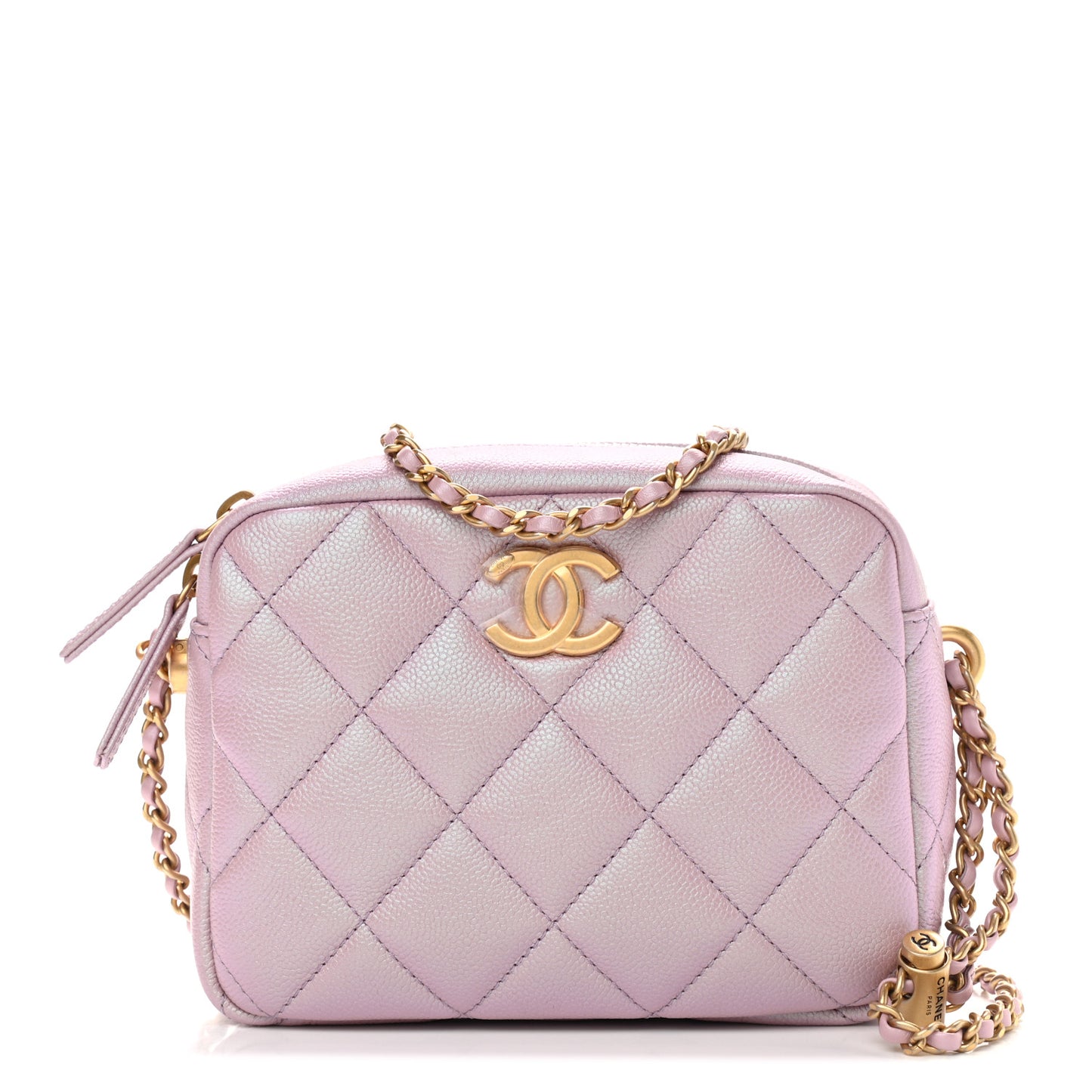 Iridescent Caviar Quilted Mini My Perfect Camera Case Pink