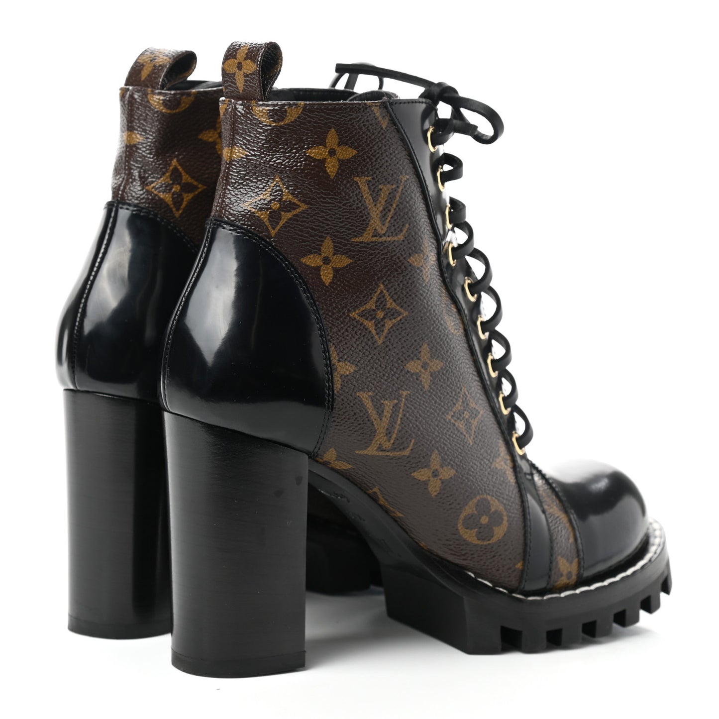 Patent Calfskin Monogram Star Trail Ankle Boots 37.5 Black