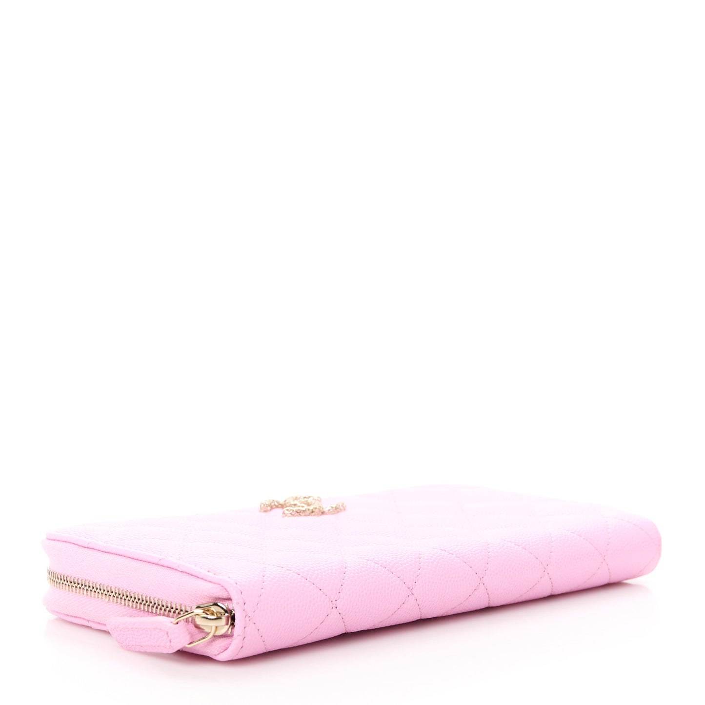 Caviar Quilted Perforated CC Long Zipped Wallet Pink