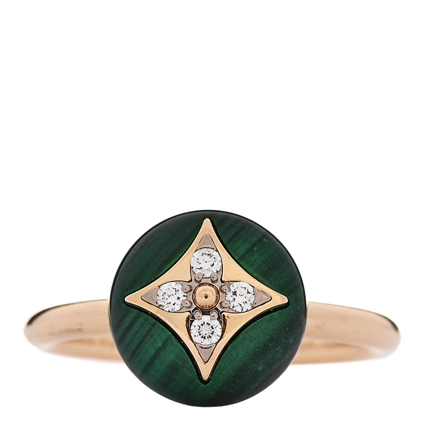 Louis Vuitton 18K Yellow Gold Diamond Malachite Idylle Blossom Ring 54 7 1 of 6