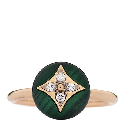 Louis Vuitton 18K Yellow Gold Diamond Malachite Idylle Blossom Ring 54 7 1 of 6