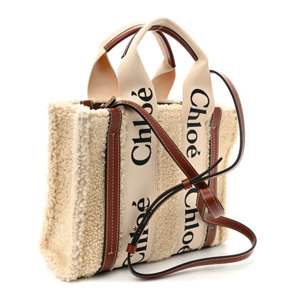 Chloe Shearling Calfskin Small Woody Ribbon Tote With Strap Mild Beige 3 of 9