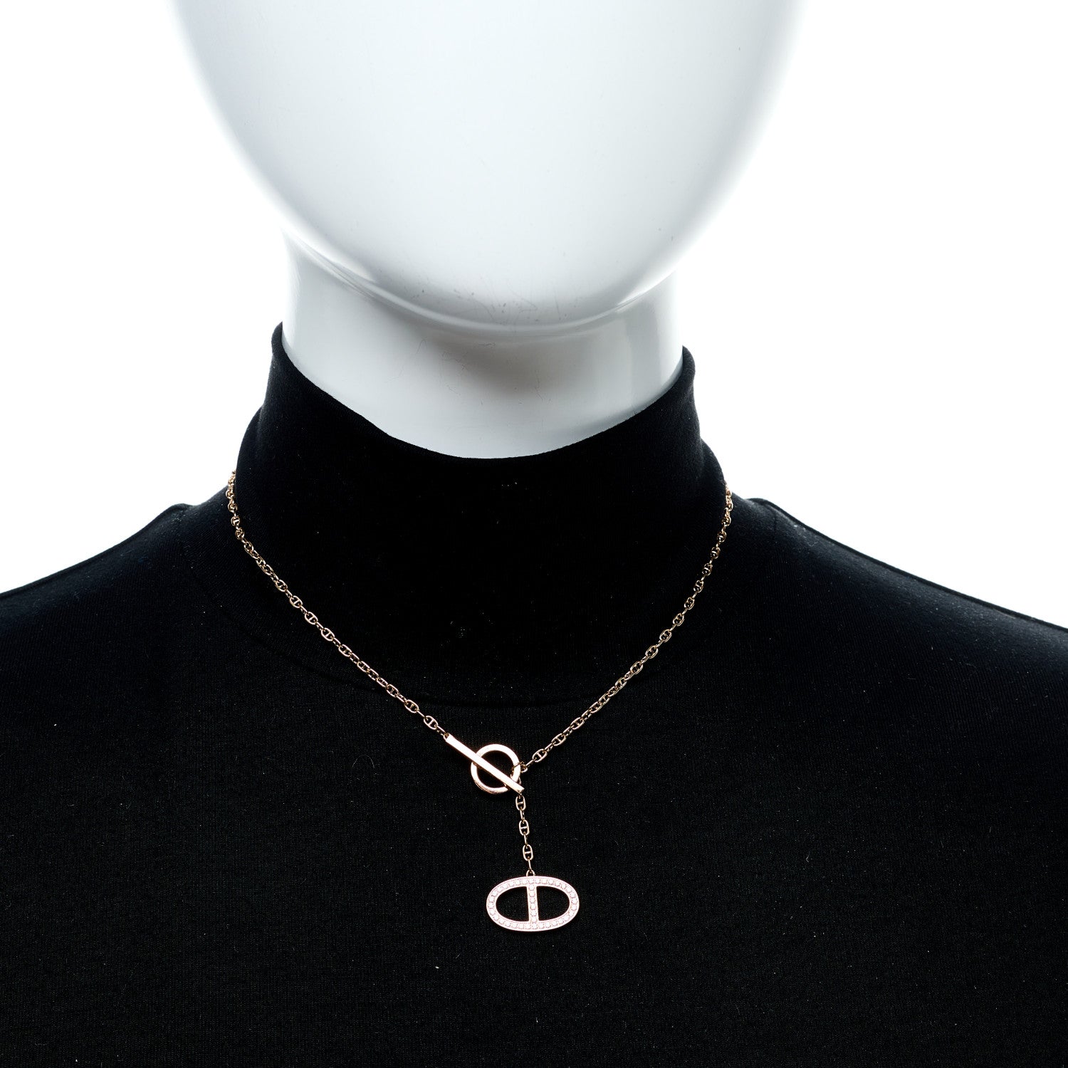 Hermes 18K Rose Gold Diamond GM Chaine D'Ancre Contour Pendant Necklace 2 of 5