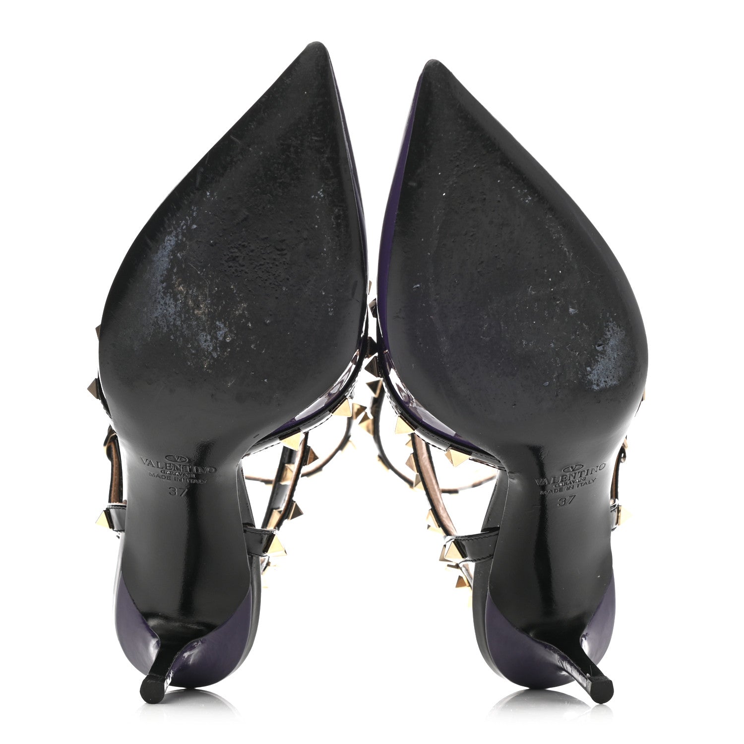 Valentino Garavani Patent Rockstud Ankle Strap 65mm Pumps 37 Purple Black 4 of 10
