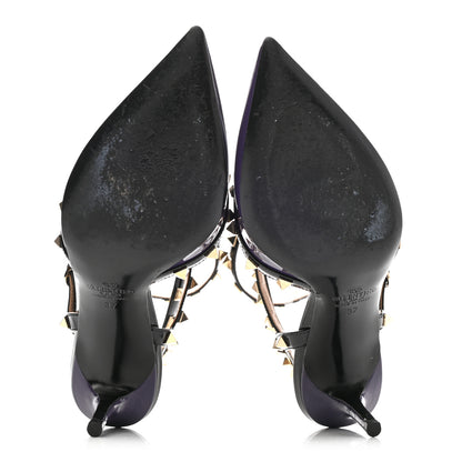 Valentino Garavani Patent Rockstud Ankle Strap 65mm Pumps 37 Purple Black 4 of 10