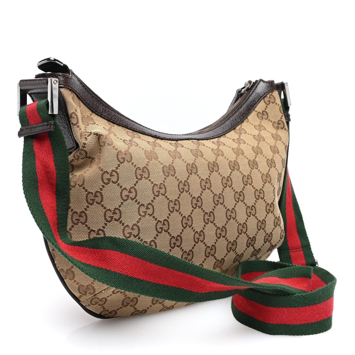 Monogram Web Medium Half Moon Hobo Dark Brown