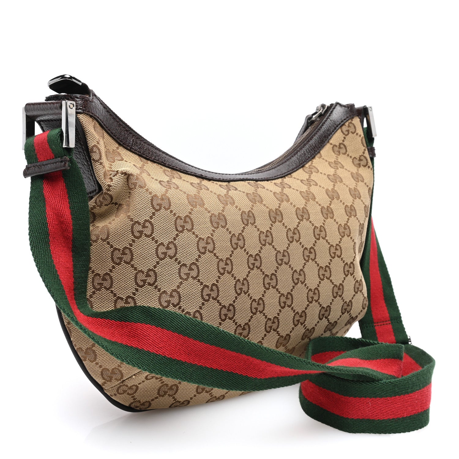 Gucci Monogram Web Medium Half Moon Hobo Dark Brown 2 of 10