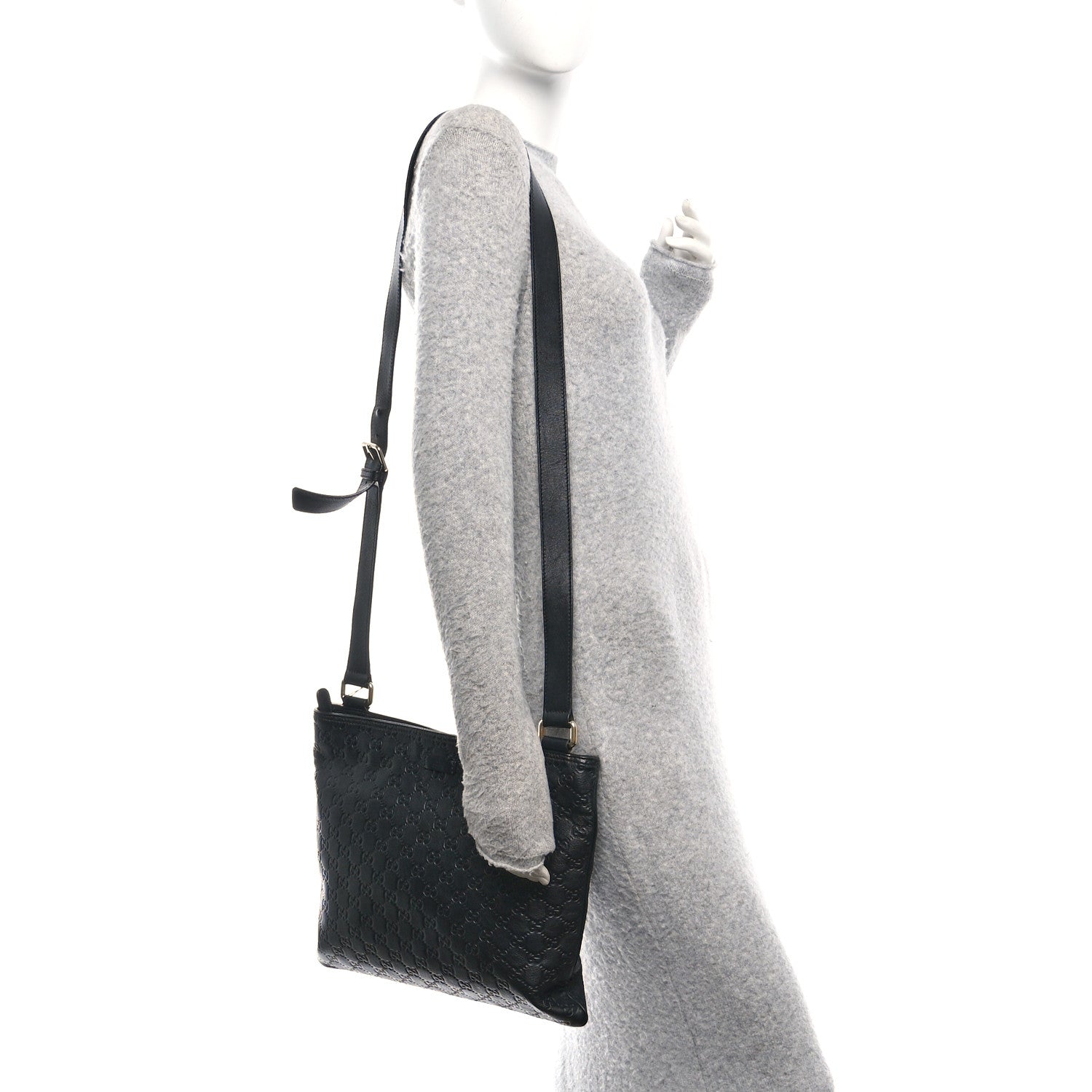 Gucci Guccissima Medium Flat Messenger Bag Black 2 of 10