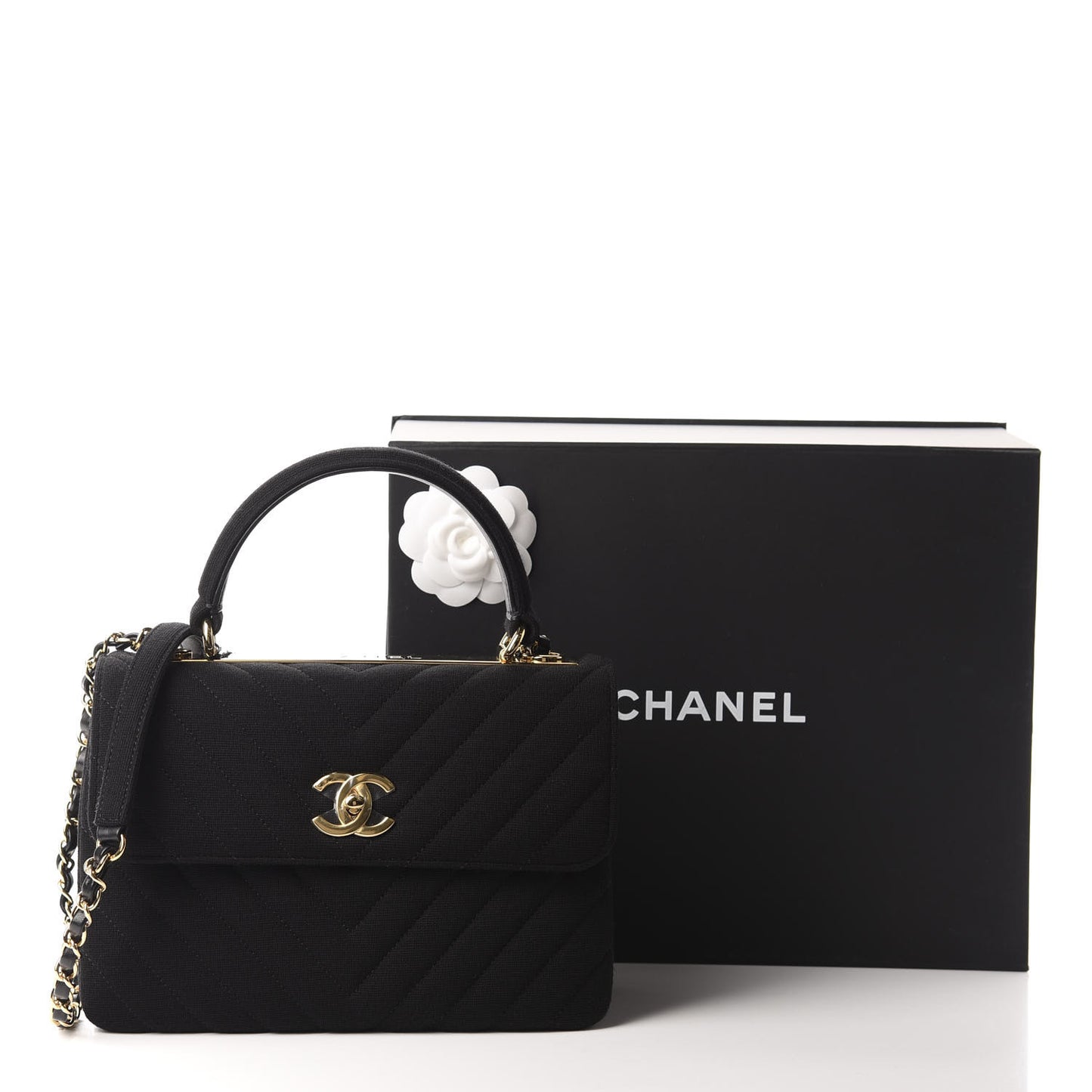 Jersey Chevron Quilted Small Trendy CC Dual Handle Flap Bag Black