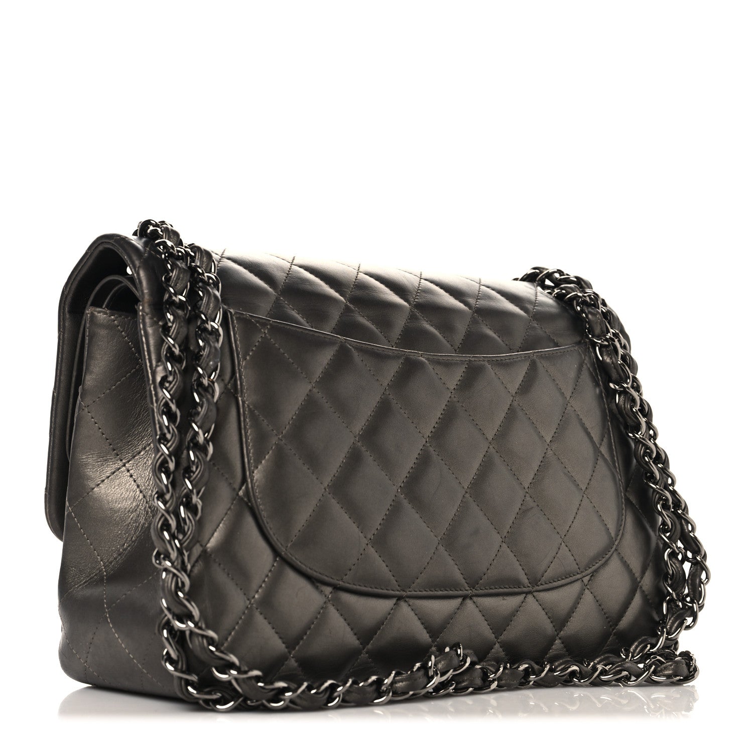Chanel Metallic Lambskin Quilted Jumbo Double Flap Pewter 3 of 14