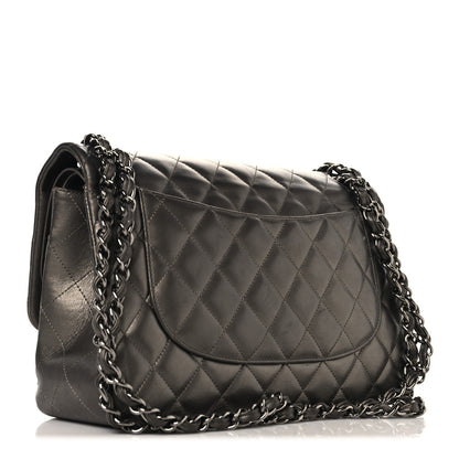 Chanel Metallic Lambskin Quilted Jumbo Double Flap Pewter 3 of 14