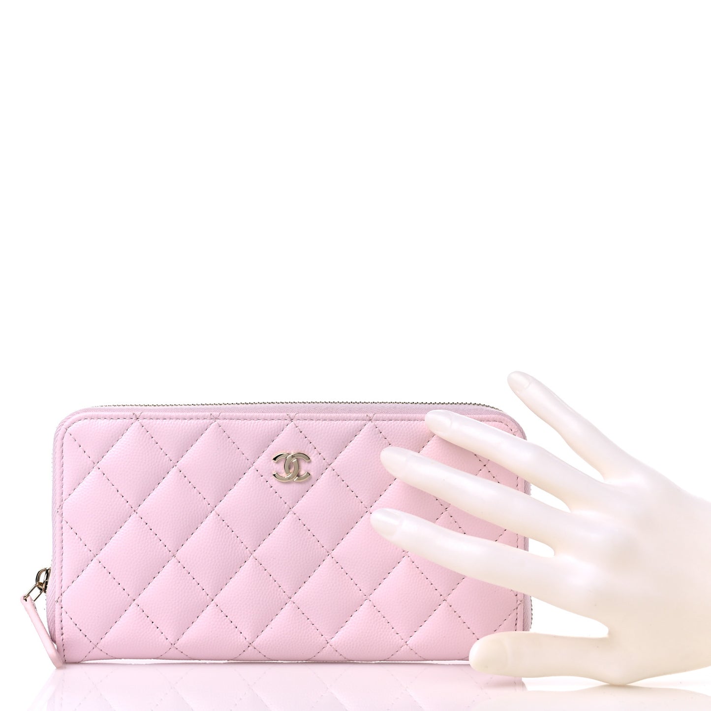 Caviar Quilted Large Gusset Zip Around Wallet Light Pink