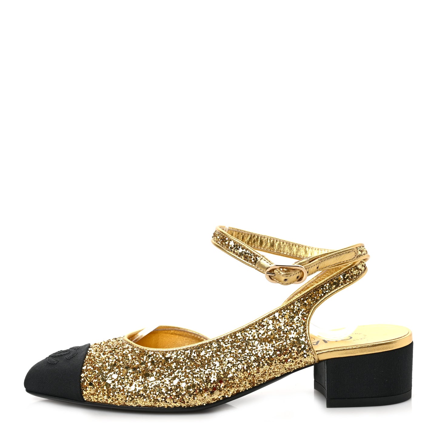 Glitter Grosgrain Cap Toe CC Slingback Pumps 36.5 Gold Black