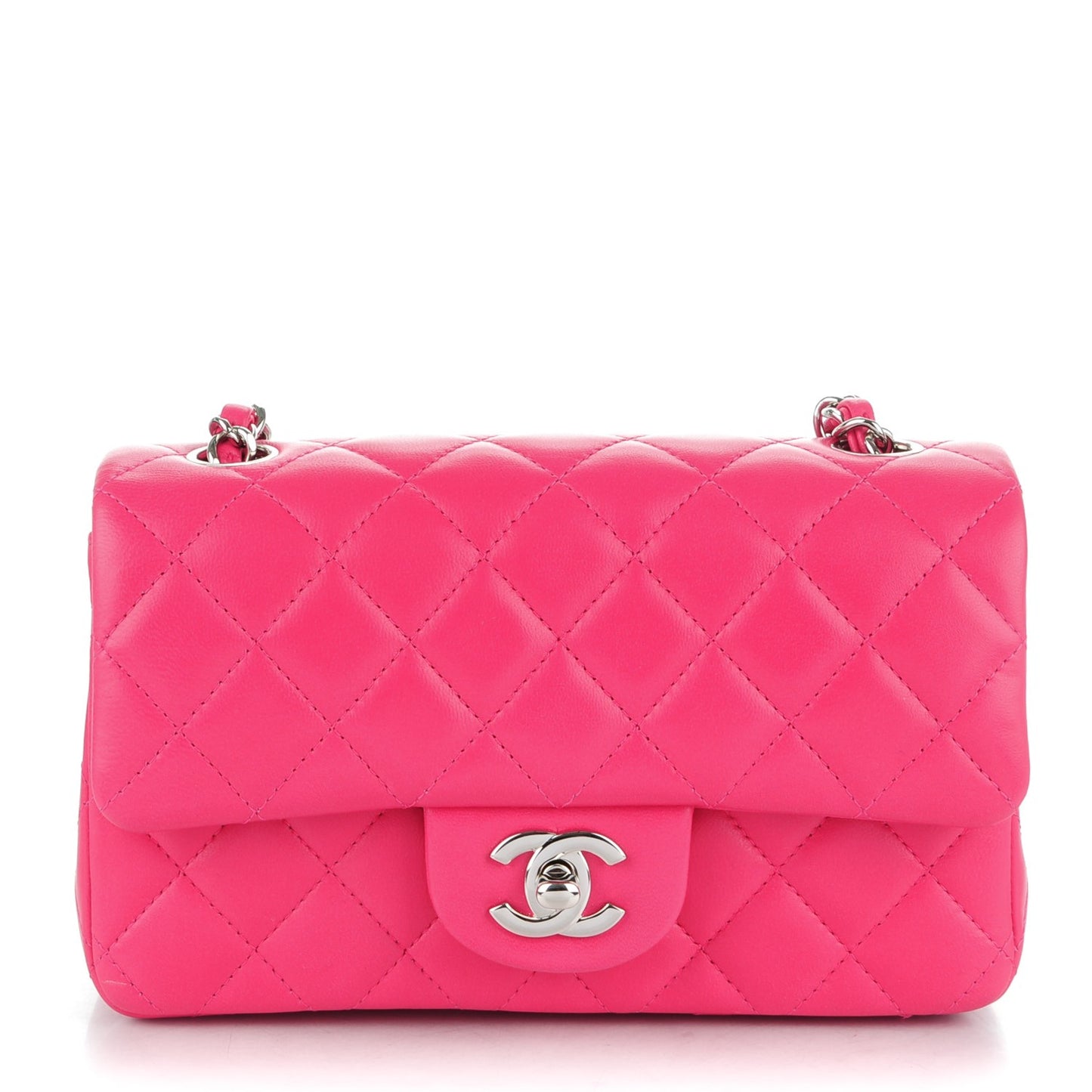 Lambskin Quilted Mini Rectangular Flap Dark Pink