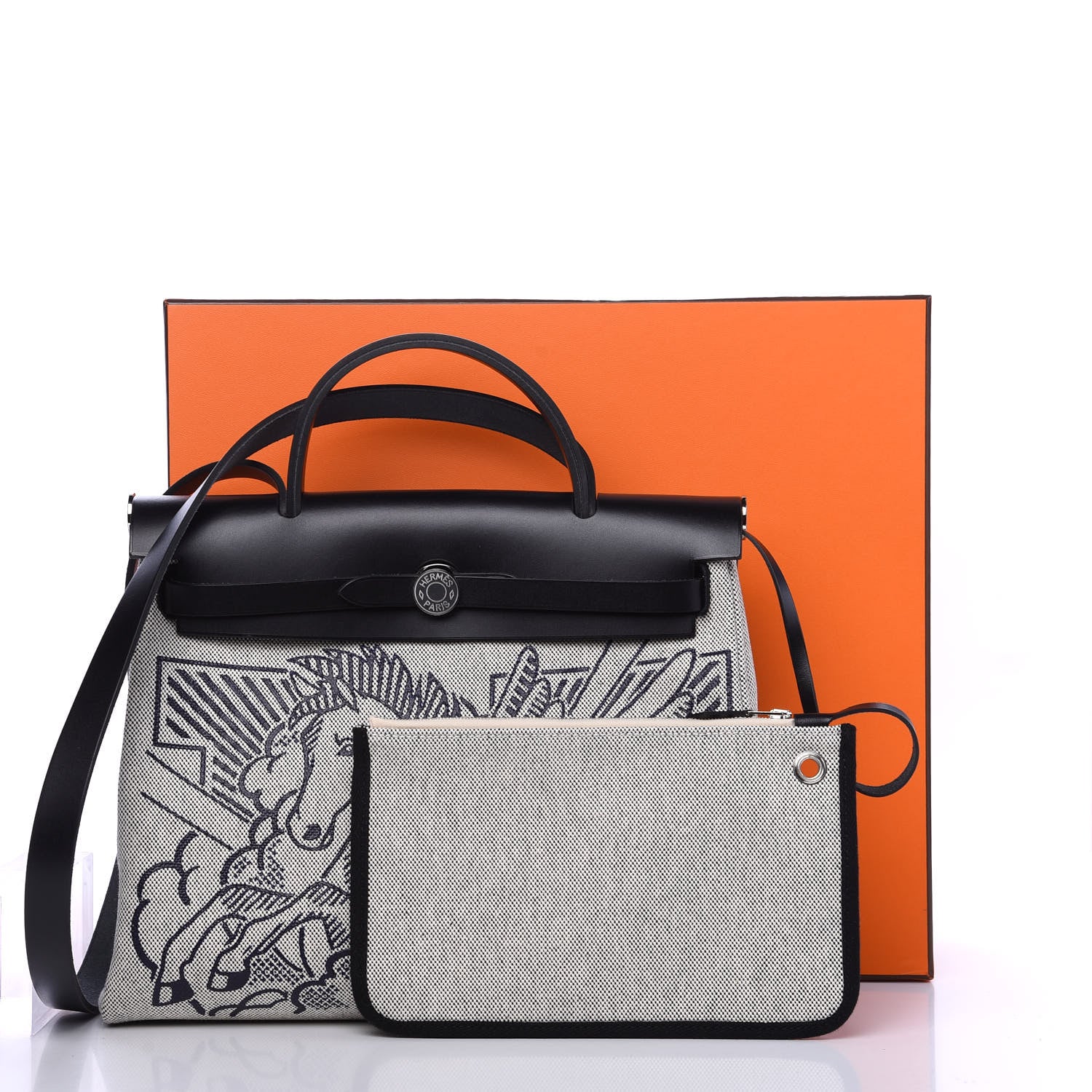 Hermes Vache Hunter Toile Pegase Pop Herbag Zip Retourne 31 PM Bleu Indigo 9 of 9