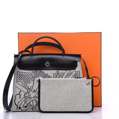 Hermes Vache Hunter Toile Pegase Pop Herbag Zip Retourne 31 PM Bleu Indigo 9 of 9