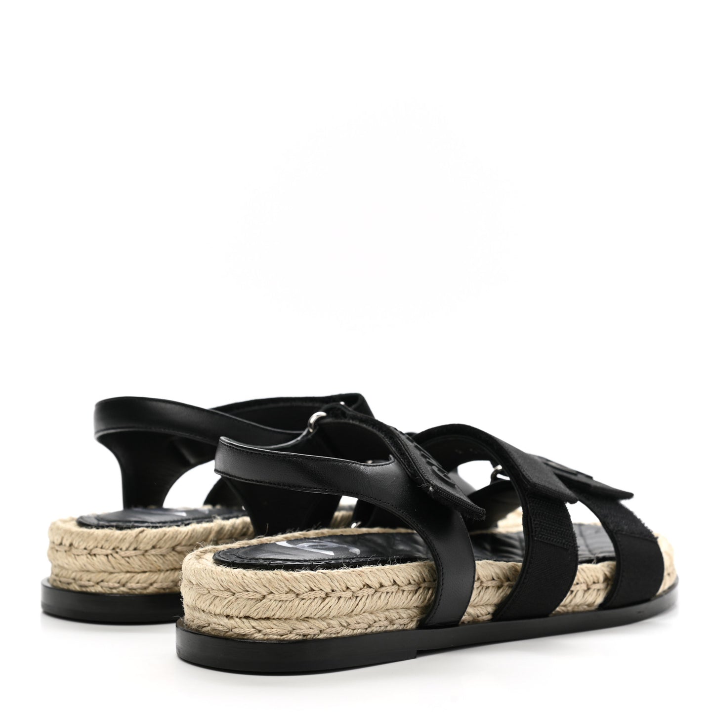 Stretch Fabric Lambskin CC Flat Sandals 37 Black