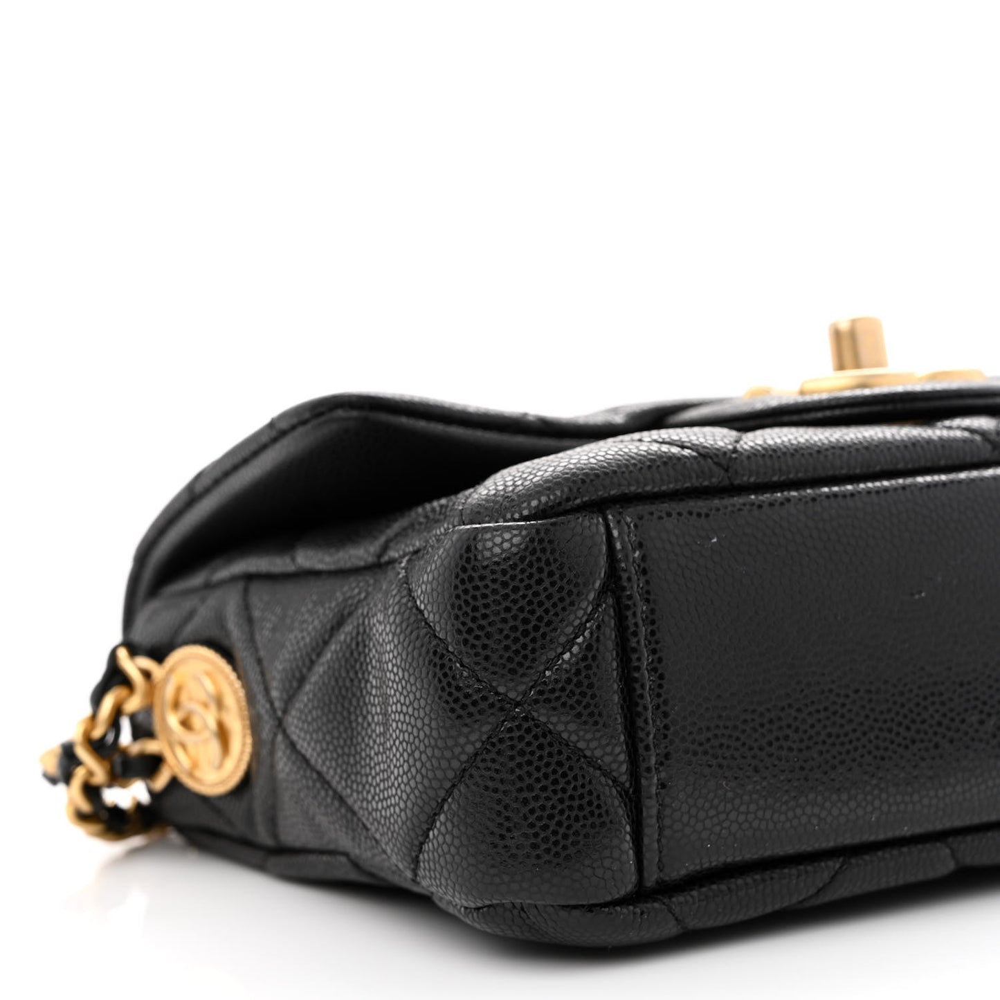Caviar Quilted Mini Twist Your Buttons Flap Black